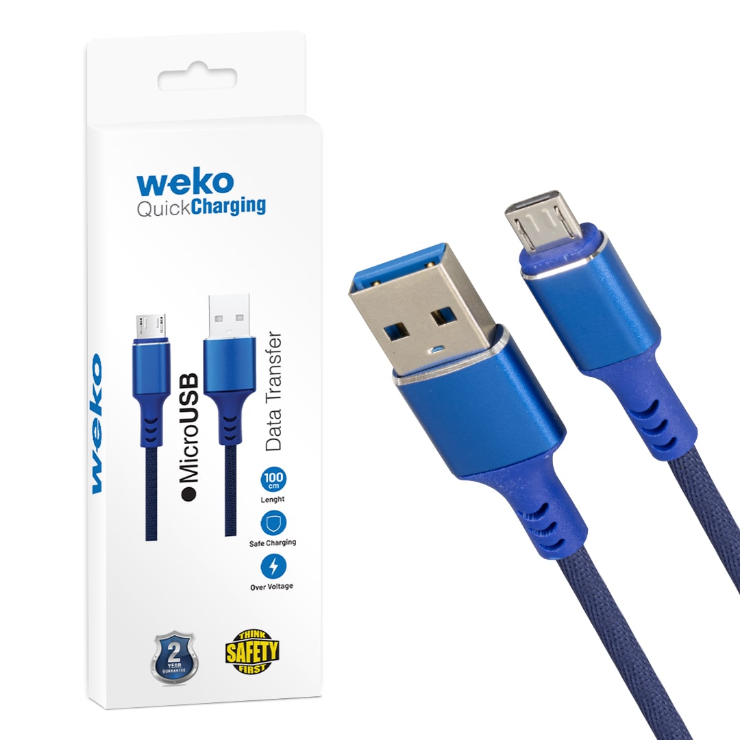 WEKO WK-22023 Usb to Micro USB Örgülü Lacivert Şarj Data Kablosu